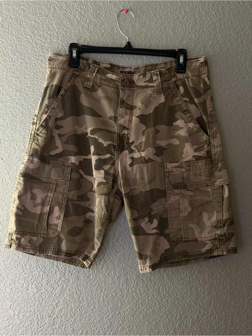Wrangler Mens Camo Cargo Shorts 32 Tan Brown Utility Y2K Streetwear